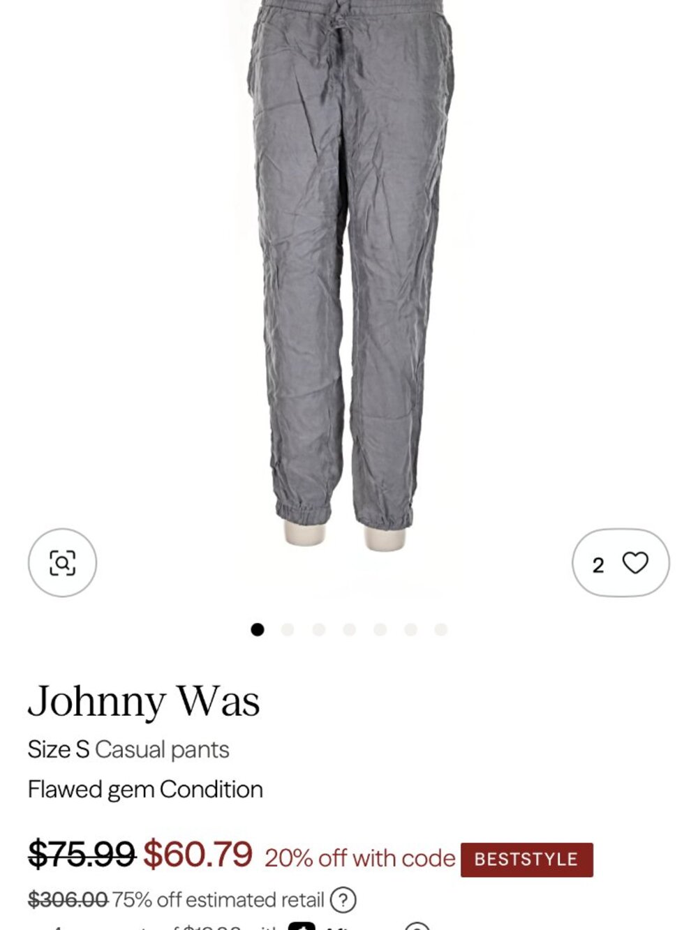 Johnny Was Gray Cupro Blend Pull On Jogger Pants Size S